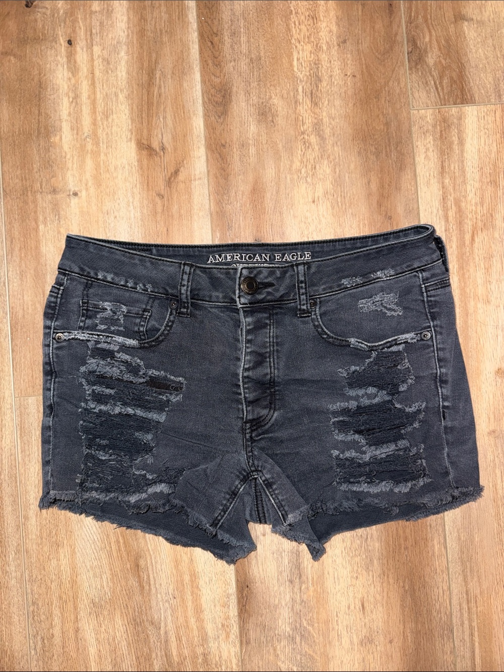 American Eagle Outfitters Black Distressed Denim Cutoff Shorts